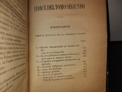 63- Legislación Y Jurisprudencia Sobre Los Terrenos Baldíos - Wistano Luis Orozco - Tomo II - México. Imp. De EL TIEMPO, Cerca De Santo Domingo Número 4 - 1895