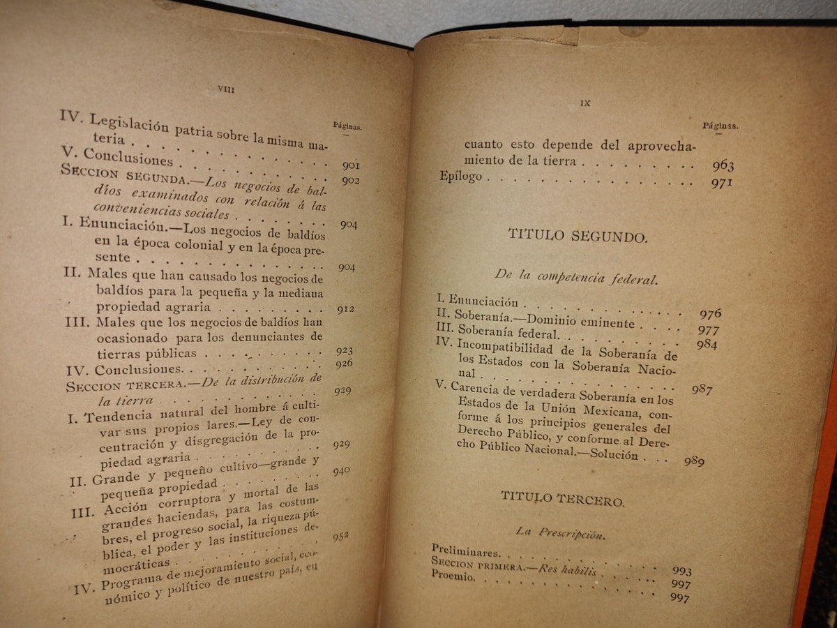 63- Legislación Y Jurisprudencia Sobre Los Terrenos Baldíos - Wistano Luis Orozco - Tomo II - México. Imp. De EL TIEMPO, Cerca De Santo Domingo Número 4 - 1895