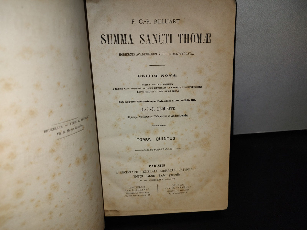 64- Latín. Summa Sancti Thomae. F. C.-R. Billuart - Tomus Quintus - 1800'S