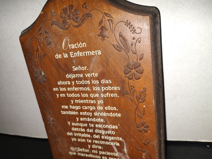 A3- Cuadro De Madera: Oración De La Enfermera - 70'S - 80'S