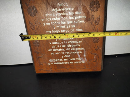 A3- Cuadro De Madera: Oración De La Enfermera - 70'S - 80'S