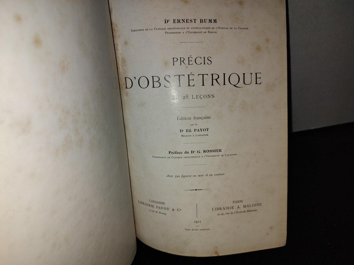 64- Francés. Compendio De Obstetricia / Précis D'Obstétrique En 28 Leçons - Ernest Bumm - 1911