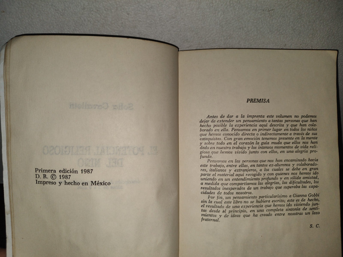 93- El Potencial Religioso Del Niño. Sofia Cavalletti. Asociación Mexicana Para Formación Religiosa - Primera Edición 1987