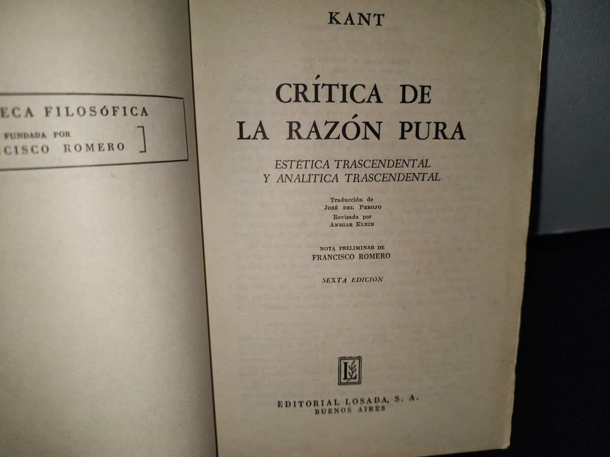 172- Crítica De La Razón Pura. Estética Trascendental Y Analítica Trascendental - Kant - 1970