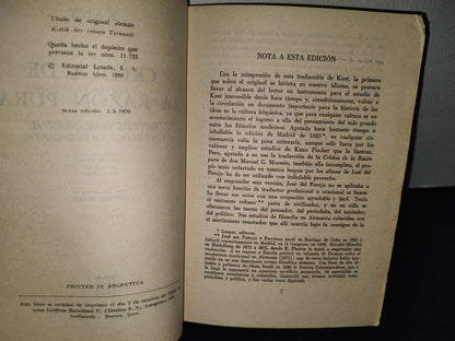 172- Crítica De La Razón Pura. Estética Trascendental Y Analítica Trascendental - Kant - 1970