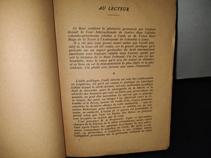 179- Plaidoirie Pour La République De Colombie Dans L'Affaire Colombo-Péruvienne Relative À L'Asile De Víctor Raúl Haya De La Torre - Alfredo Vázquez Carrizo - 1950