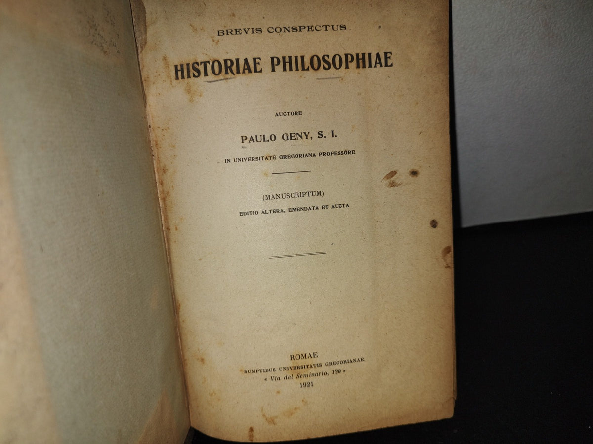 211- Latín. Brevis Conspectus Historiae Philosophiae - Paulo Geny. Romae 1921