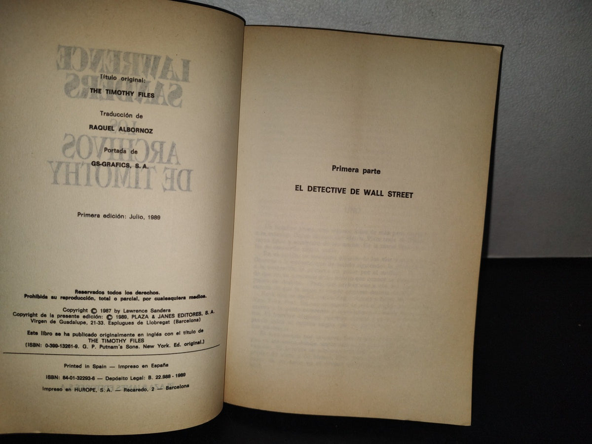 2014- Los Archivos De Timothy - Lawrence Sanders - Plaza & Janés Editores - 1A. Ed. 1989