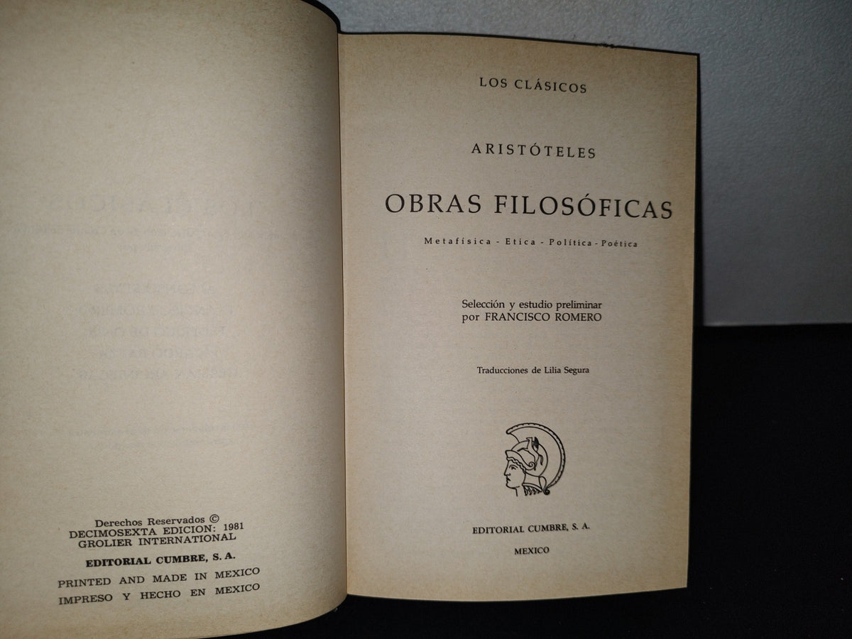 87-2- Los Clásicos. Aristóteles. Obras Filosóficas - Editorial Cumbre, S. A. - México 1981