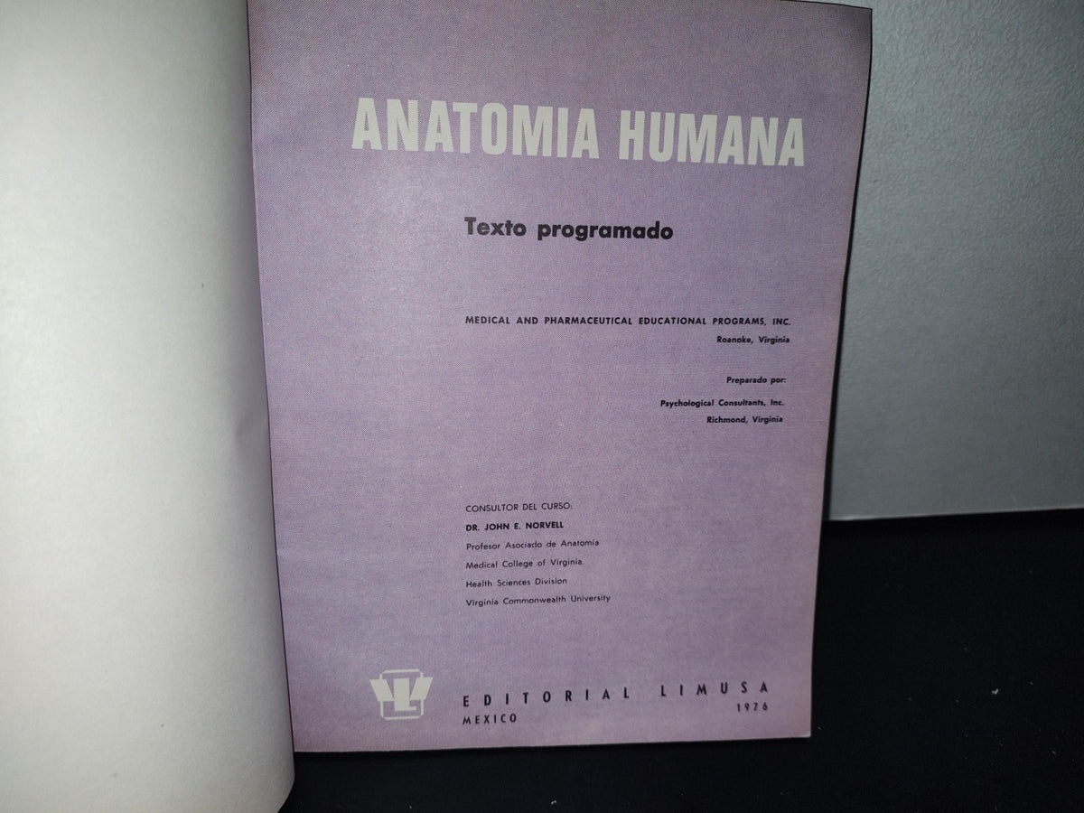 91- Anatomía Humana. Texto Programado - Editorial Limusa 1976