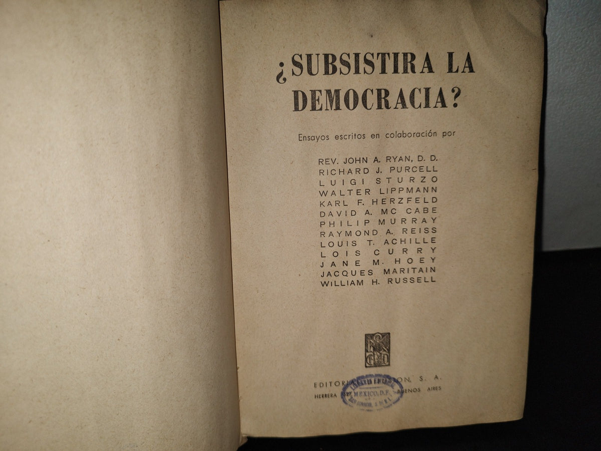 63- ¿Subsistirá La Democracia? - Rev. John A. Rian Y Otros - 1947