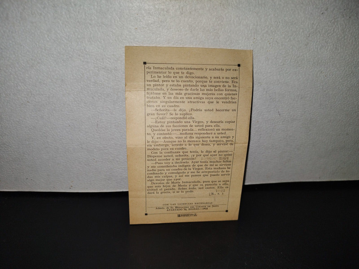 A10C1-2- Antigua Hoja De Oración: Remedio Para Ser Castos - 1923