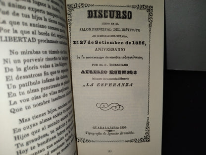 57- Discursos Jaliscienses De Conmemoración De La Independencia (1846-1893) primera edición 2009- Facsimil