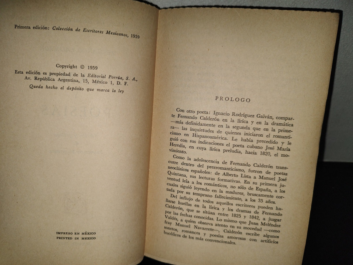 202- Colección De Escritores Mexicanos: Dramas Y Poesías - Fernando Calderón. Porrúa, 1a. Ed. 1959