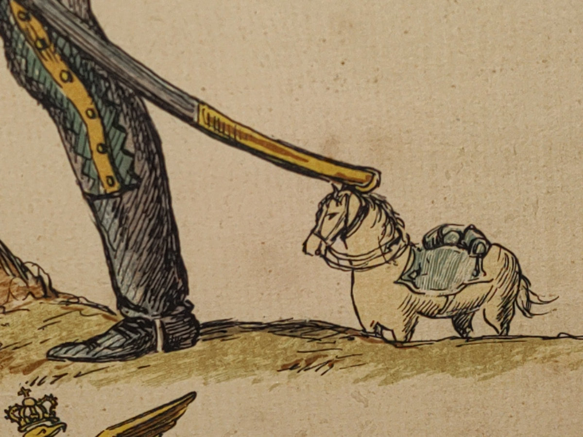 A1- Antigua Litografía Francesa Enmarcada: 1809 Chasseur À Cheval - D. Derveaux Sculptor 50'S, 70'S
