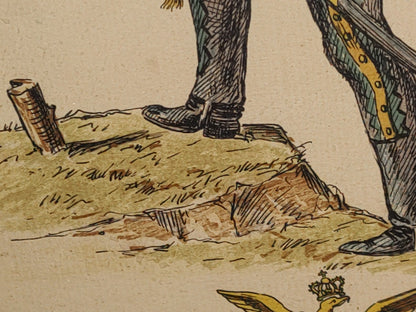 A1- Antigua Litografía Francesa Enmarcada: 1809 Chasseur À Cheval - D. Derveaux Sculptor 50'S, 70'S
