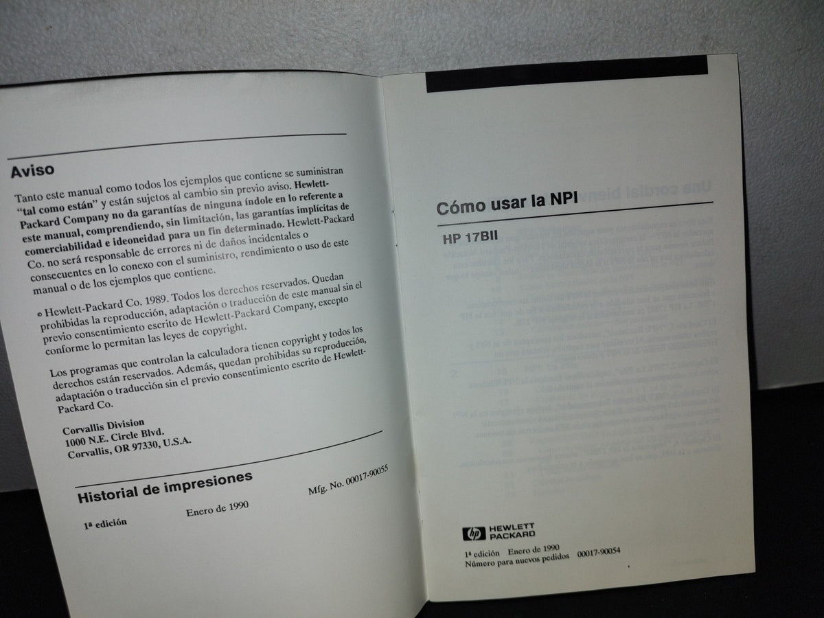 66- Manual Para La Calculadora Hp17Bii. Cómo Usar La Npi. Hewlett Packard. 1A. Edición 1990