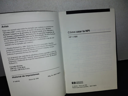 66- Manual Para La Calculadora Hp17Bii. Cómo Usar La Npi. Hewlett Packard. 1A. Edición 1990