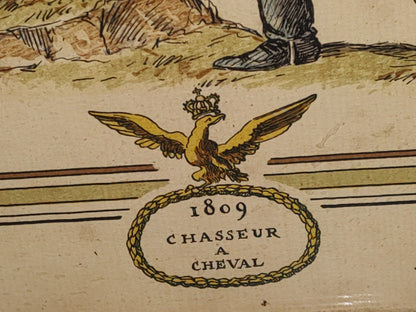 A1- Antigua Litografía Francesa Enmarcada: 1809 Chasseur À Cheval - D. Derveaux Sculptor 50'S, 70'S