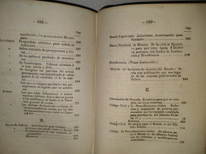 211- Colección De Los Decretos, Circulares Y Órdenes Del Estado De Jalisco. Tom. 9 - Guadalajara, Tip. Del Gobierno Á Cargo De J. Guadalupe Montenegro, 1886