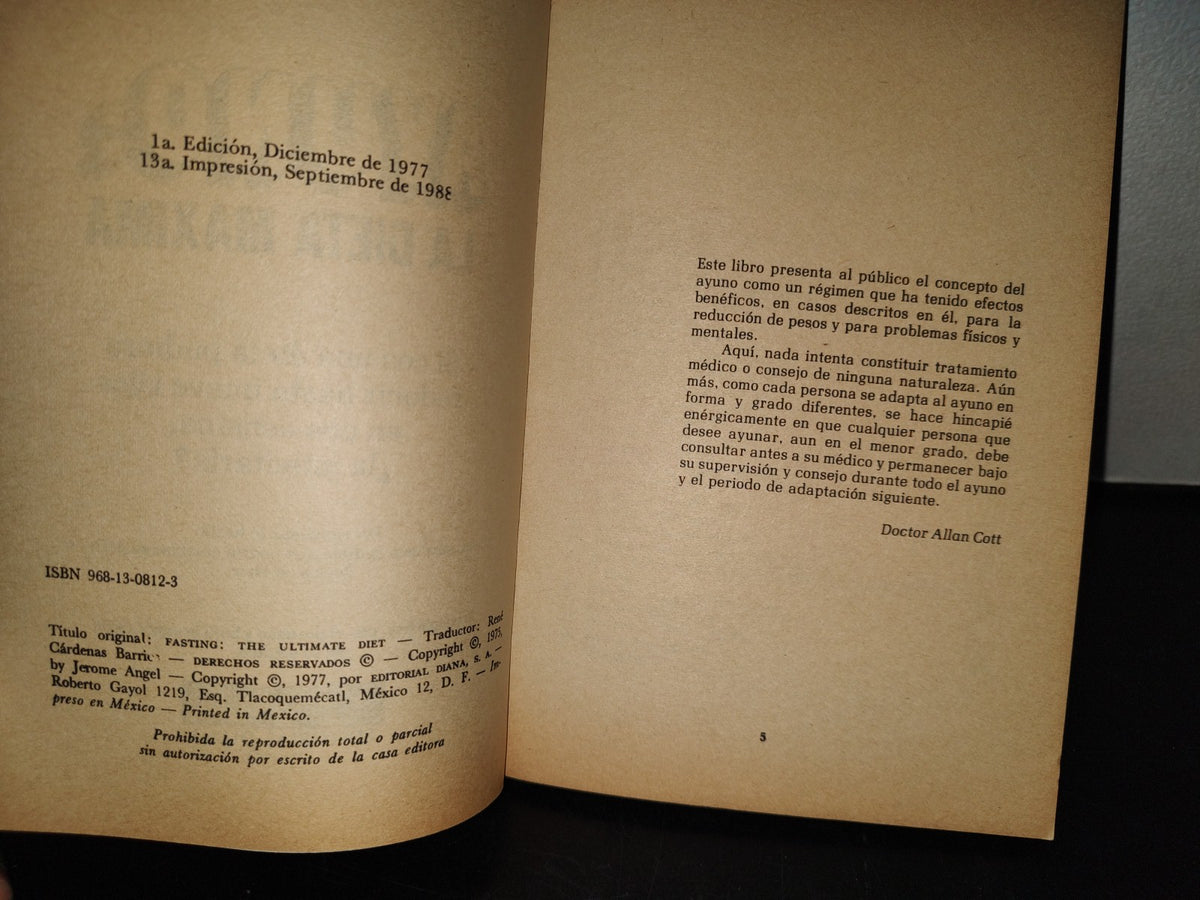 99- Ayuno: La Dieta Máxima - Dr. Allan Cott - Editorial Diana - 1988