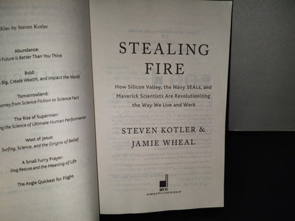 220- Stealing Fire. How Silicon Valley, The Navy Seals, And Maverick Scientists Are Revolutionizing The Way We Live And Work - Steven Kotler & Jamie Wheal - First Dey Street Books Paperback Edition Published 2017