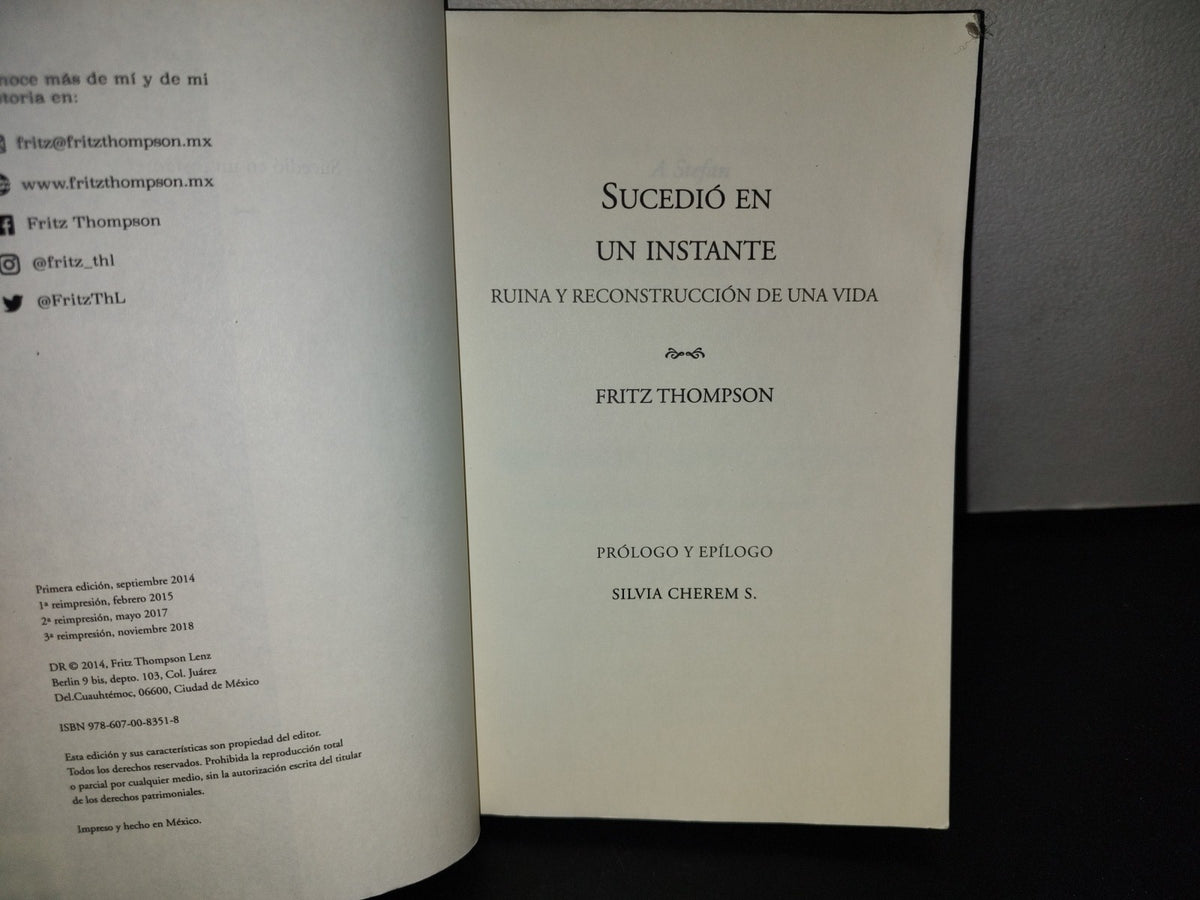 66- Sucedió En Un Instante. Ruina Y Reconstrucción De Una Vida - Fritz Thompson