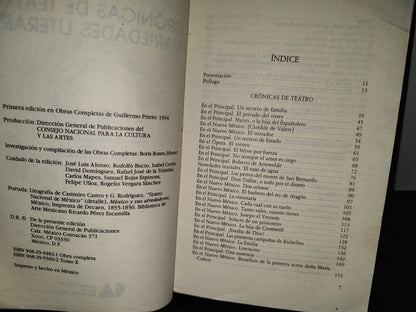68- Obras Completas X. Guillermo Prieto. Crónicas De Teatro Y Variedades Literarias. 1A. Ed. 1994