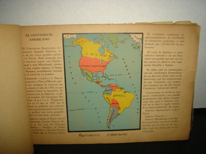 20- Antiguo Libro De Geografía. Continente Americano, Geografía Elemental -José Mateo Rodríguez 1938