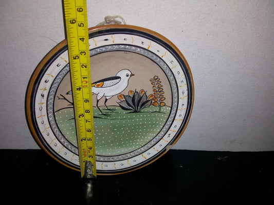 A2- Antiguo Plato Mexicano De Cerámica Artesanal. Decorado: Ave Reposando - Años 70'S - 80'S