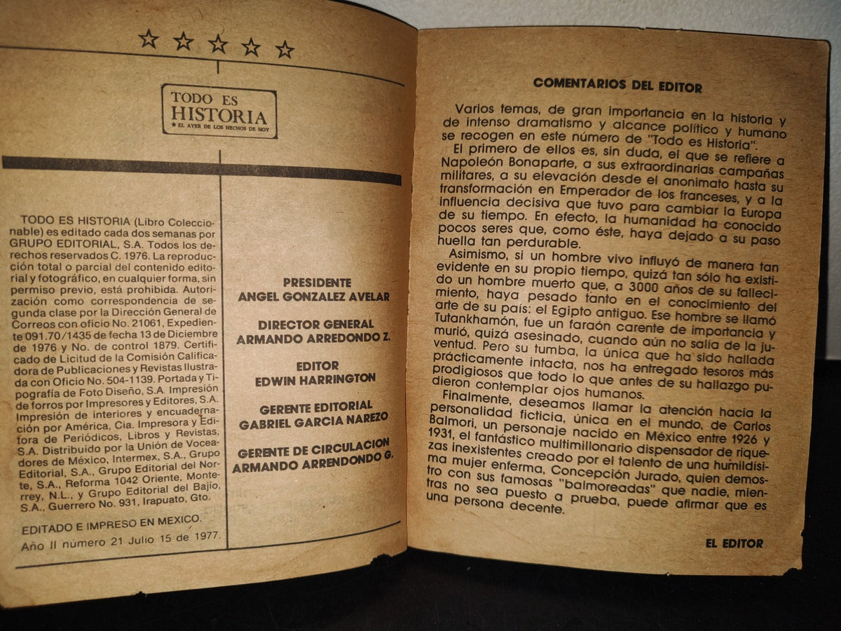 214- Todo Es Historia. Tutankhamon, Carlos Balmori, Napoleón - No. 21, 1977