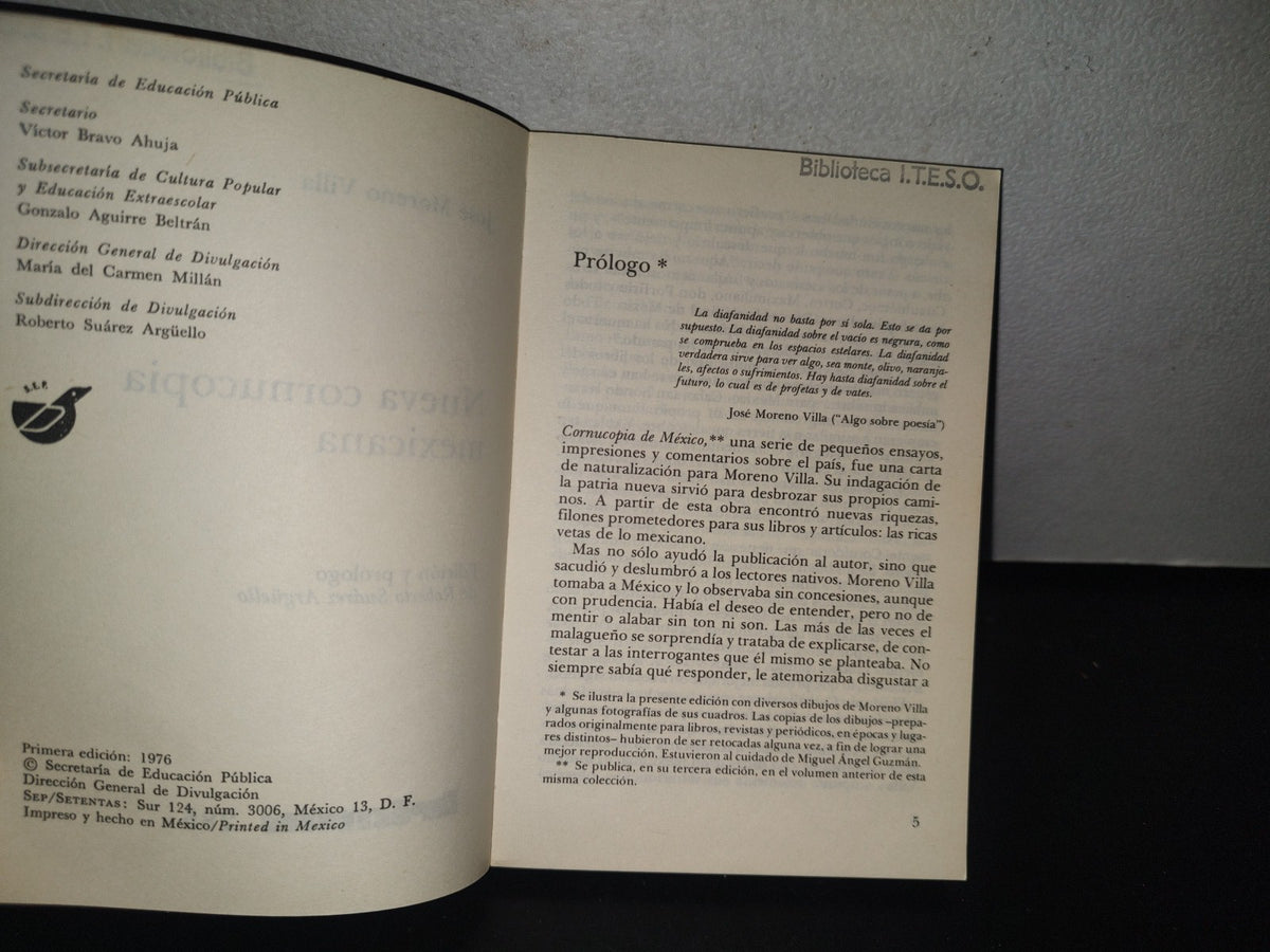 84- Nueva Cornucopia Mexicana - José Moreno Villa. Sepsetentas. Primea Edición 1976
