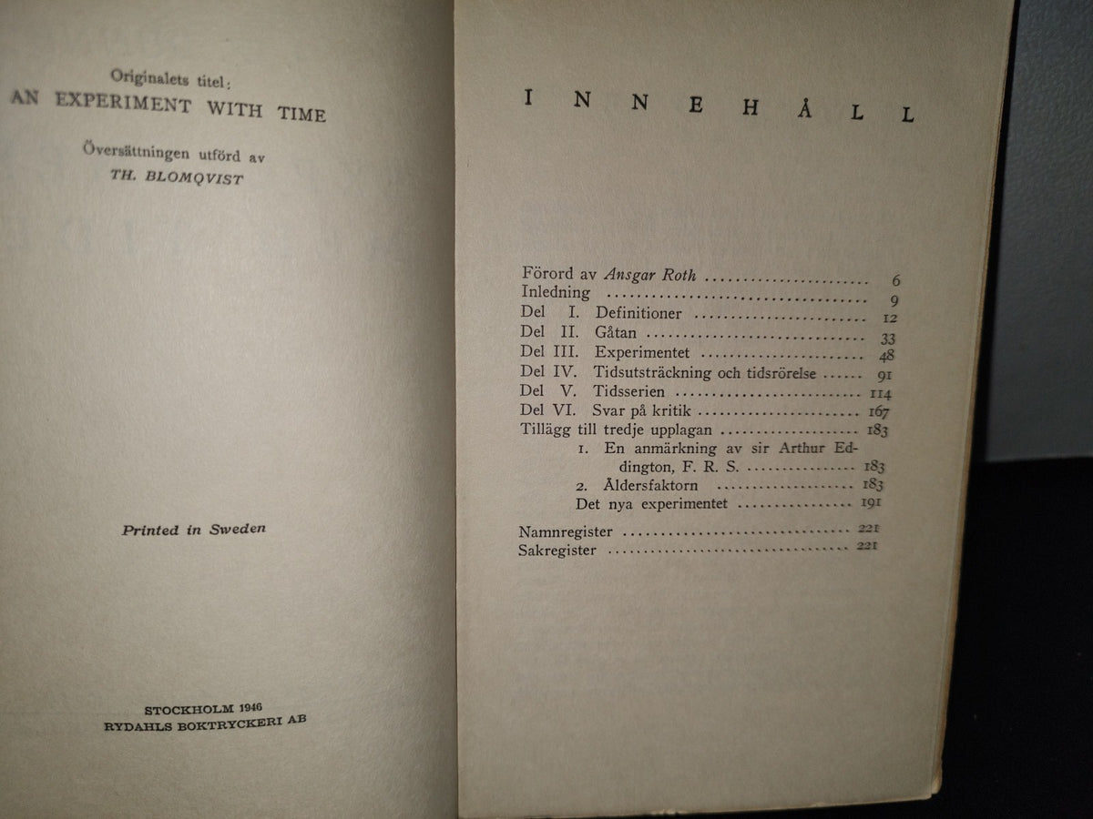 173- Sueco. Experiment Med Tiden - J. W. Dunne - 1962