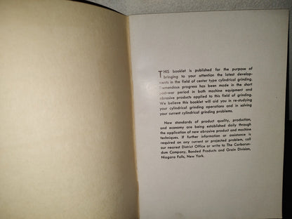 202- Center Type Cylindrical Grinding. Carborundum Trade Mark - Booklet Number 9 - 60's