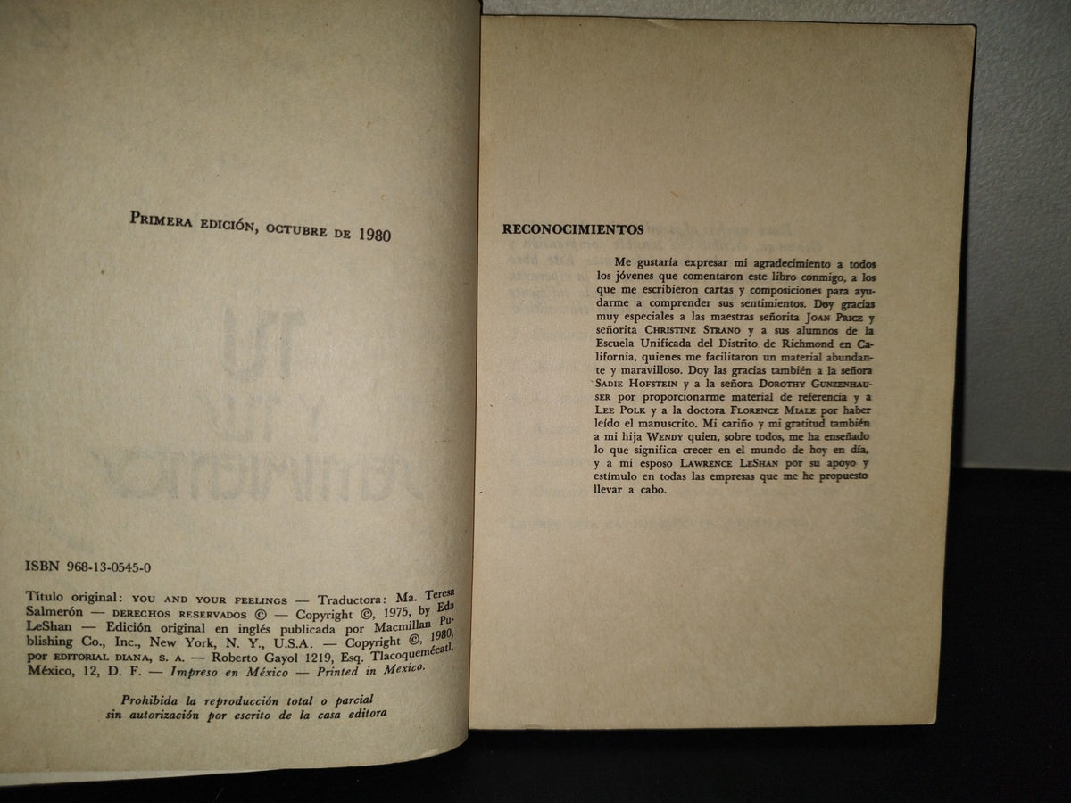 196- Tú Y Tus Sentimientos - Eda Lesha - Editorial Diana. Primera Edición, Octubre De 1980
