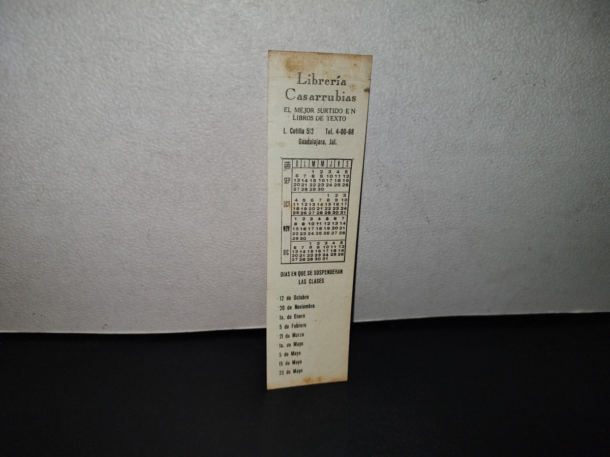 A10C1-2- Antiguo Marcapáginas ”Librería Casarrubias” Con Calendario De 1964 / 1965