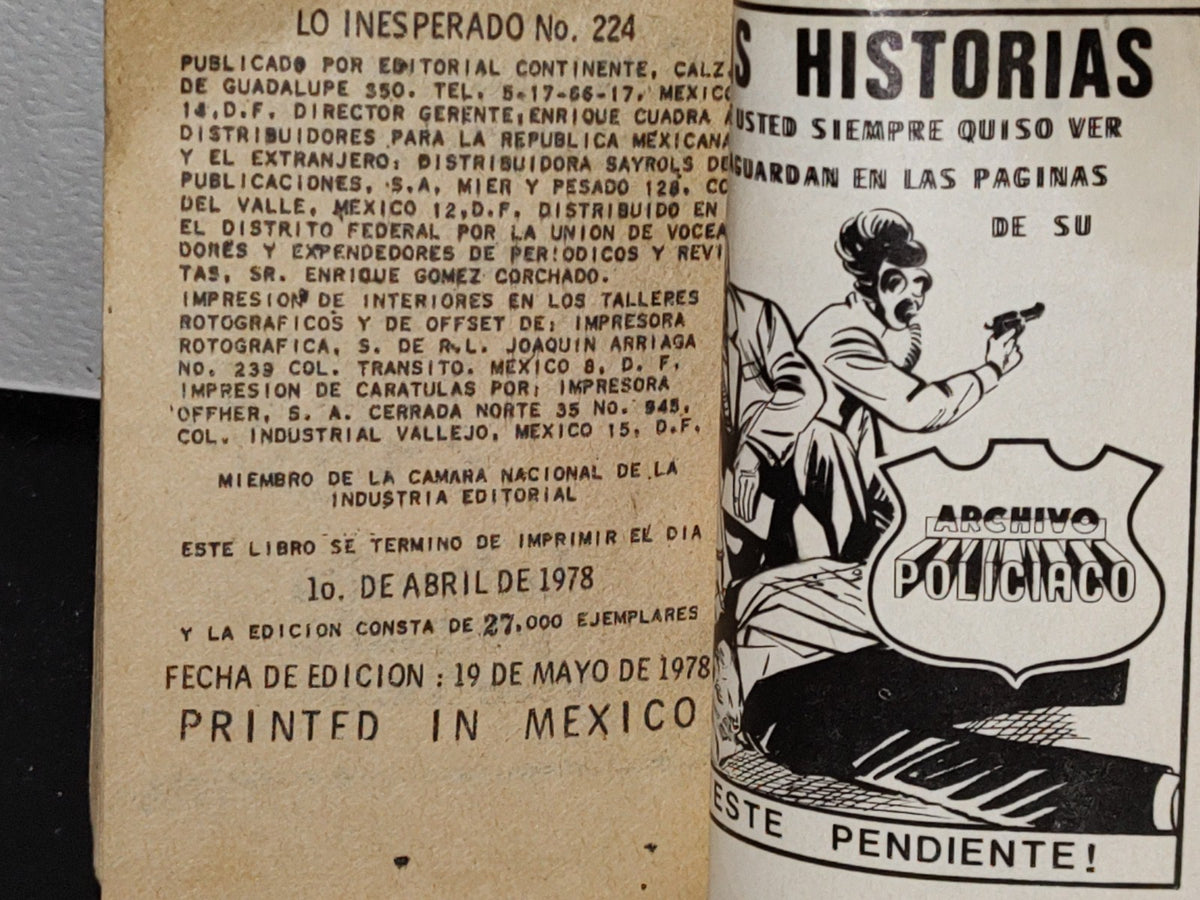 63- Mini Cómic Lo Inesperado. Jaque A La Justicia, No. 224 - Primera Edición 1978