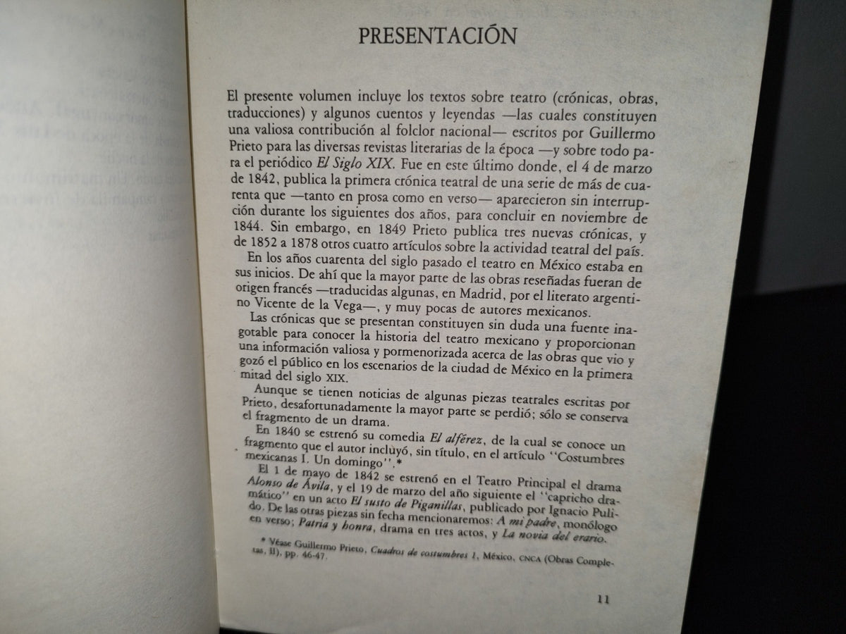 68- Obras Completas X. Guillermo Prieto. Crónicas De Teatro Y Variedades Literarias. 1A. Ed. 1994