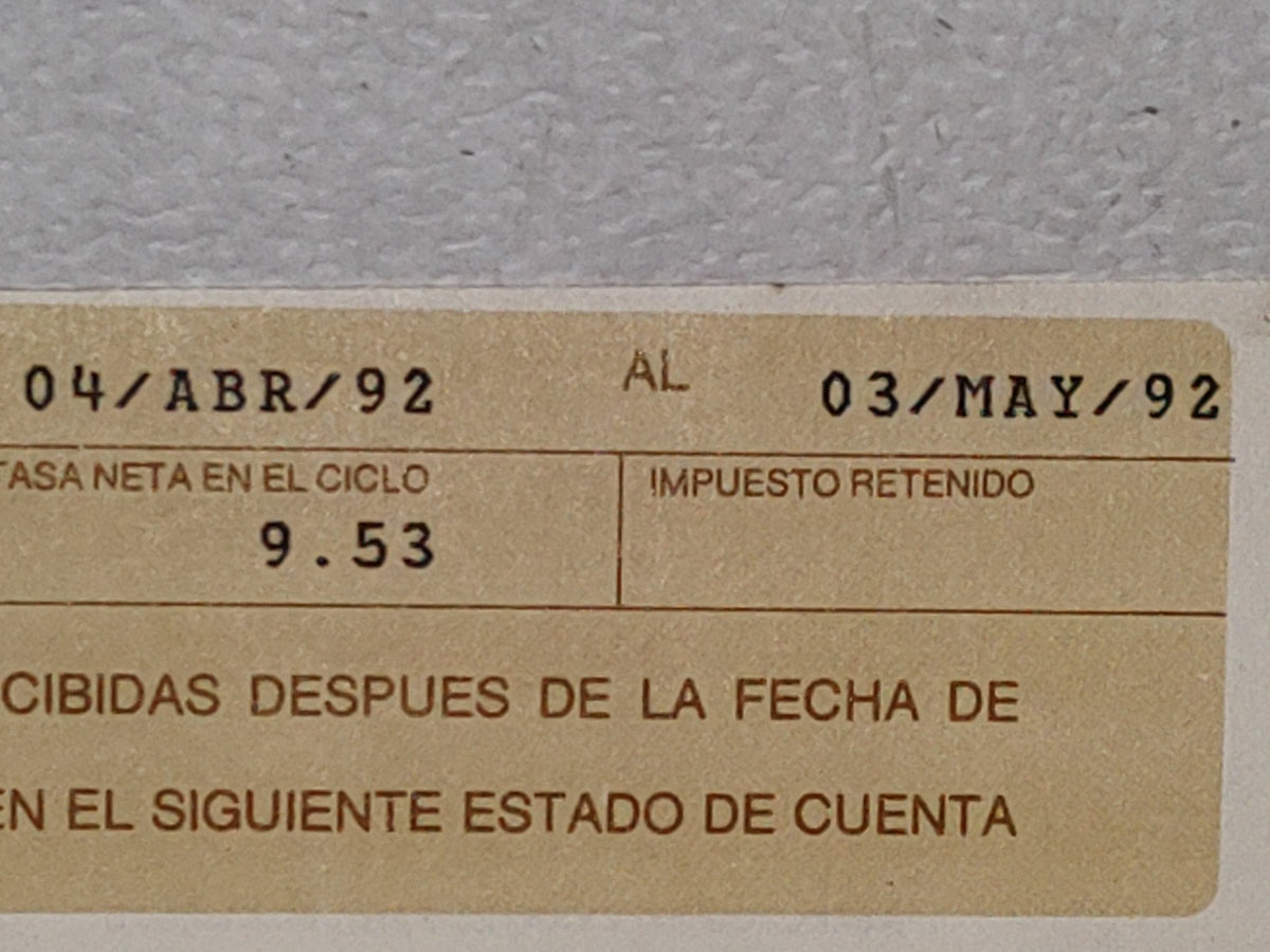 A10C1-2- Estado De Cuenta Vintage De Banamex, Banco Nacional De México - 1992
