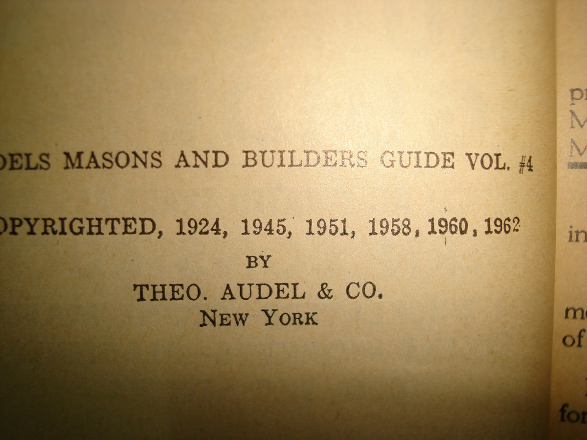 171- Antiguo Libro De Albañilería. Audels Masons And Builders Guide # 4. Frank D. Graham - 1962