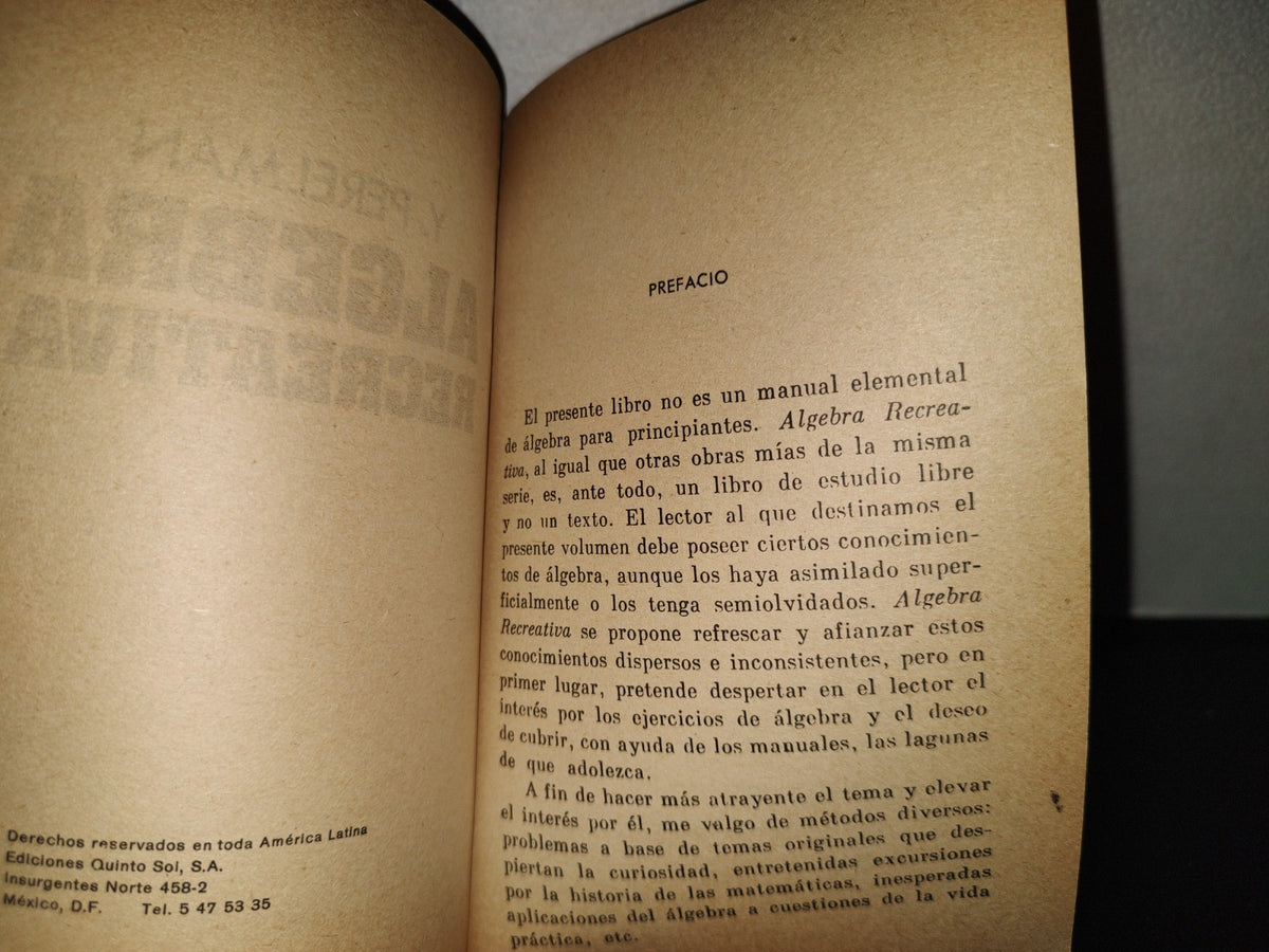 202- Álgebra Recreativa - Y. Perelman - Ediciones Quinto Sol - 1983