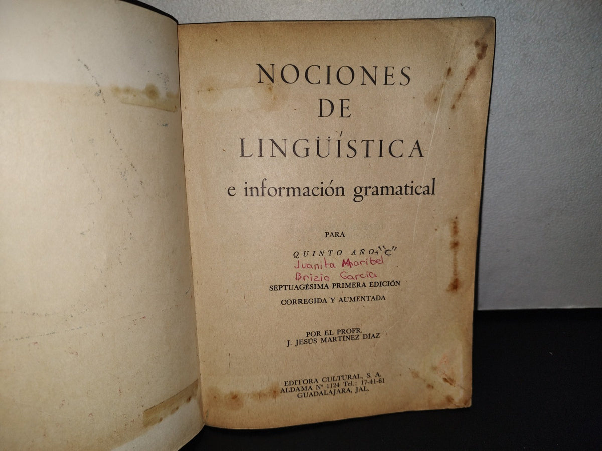 78- Nociones De Lingüística E Información Gramatical Para Quinto Año - Jesús Martínez Díaz - 70'S