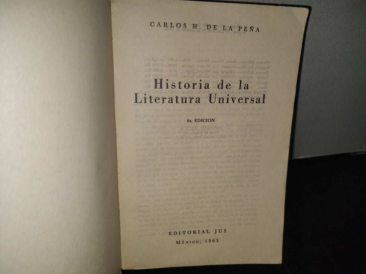 96- Historia De La Literatura Universal - Carlos H. De La Peña - Editorial Jus 1963