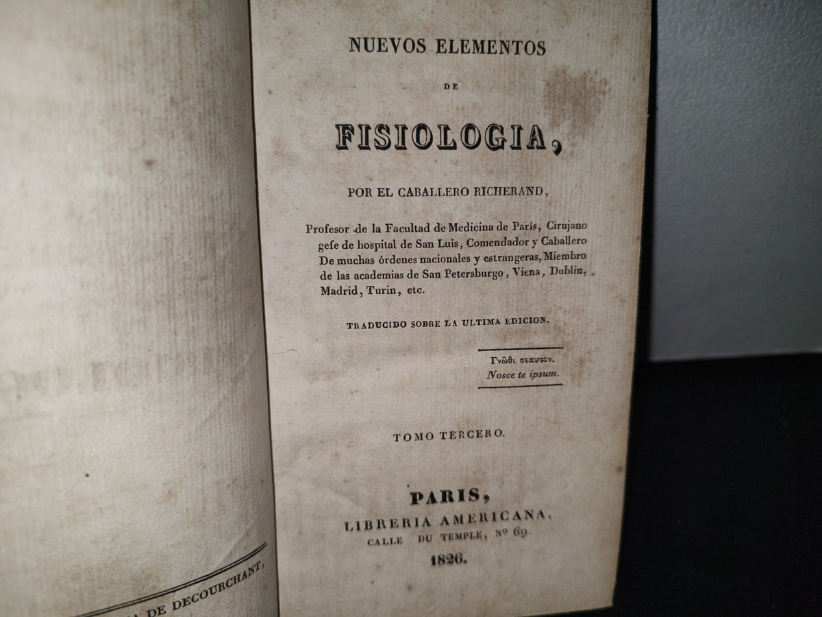 60- Nuevos Elementos De Fisiología, Por El Caballero Richerand. Tomo Tercero - 1826