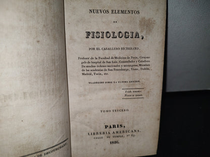 60- Nuevos Elementos De Fisiología, Por El Caballero Richerand. Tomo Tercero - 1826