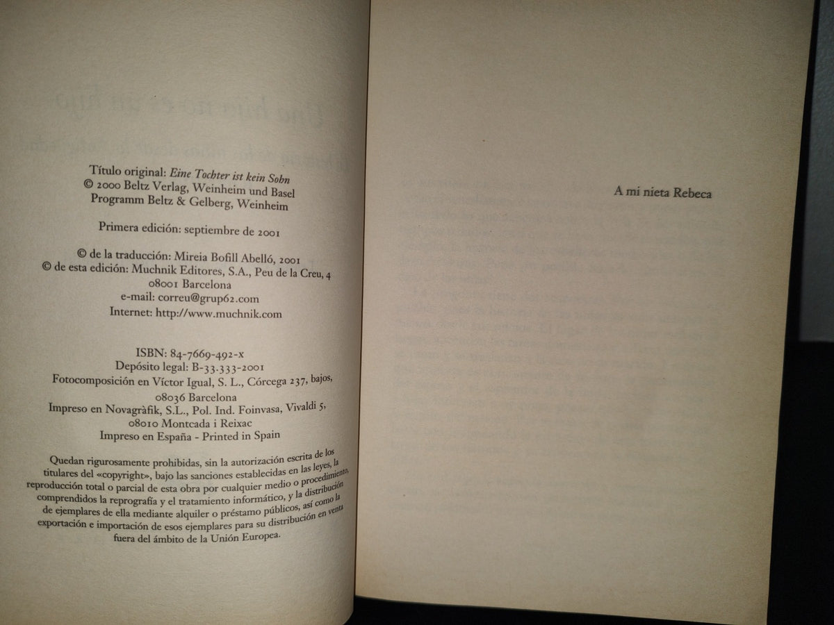 214- Una Hija No Es Un Hijo. La Historia De Las Niñas Desde La Antigüedad Hasta Nuestros Días - Wiebke Von Thadden - Primera Edición 2001