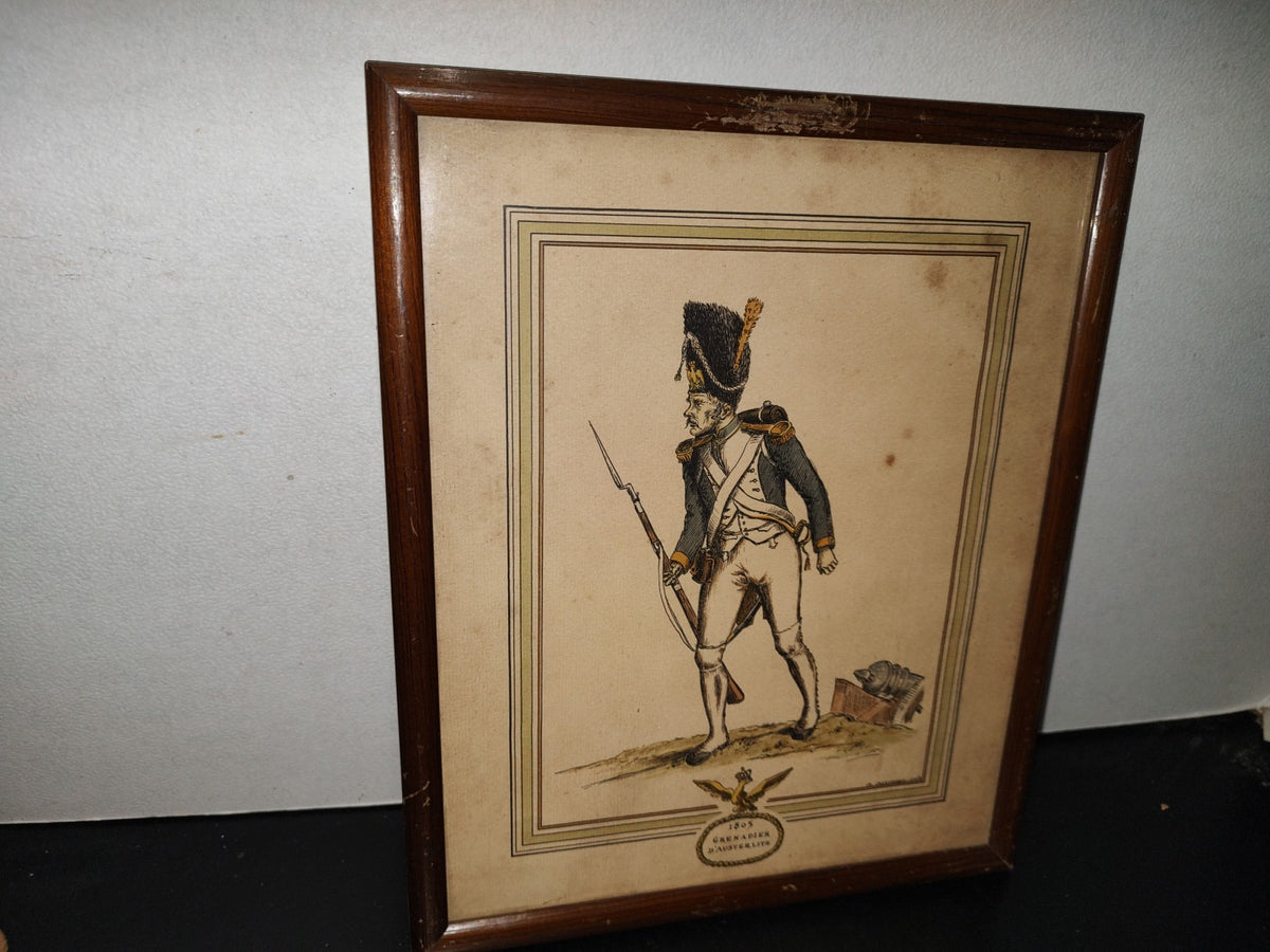 A6- Litografía Francesa Enmarcada: 1805 Grenadier D'Austerlitz - D. Derveaux Sculptor - 50'S, 70'S