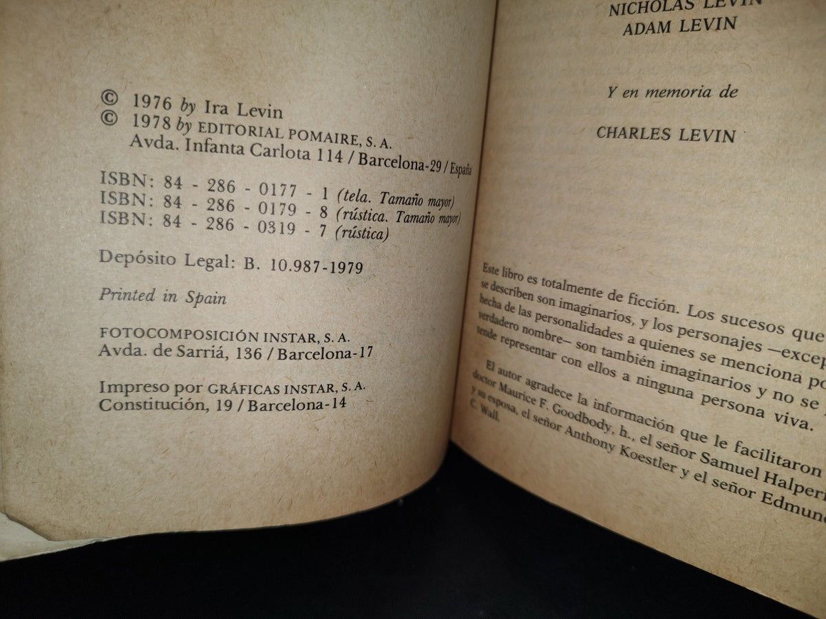 65- Los Niños Del Brasil - Ira Levin - Editorial Pomaire, S. A., 1979