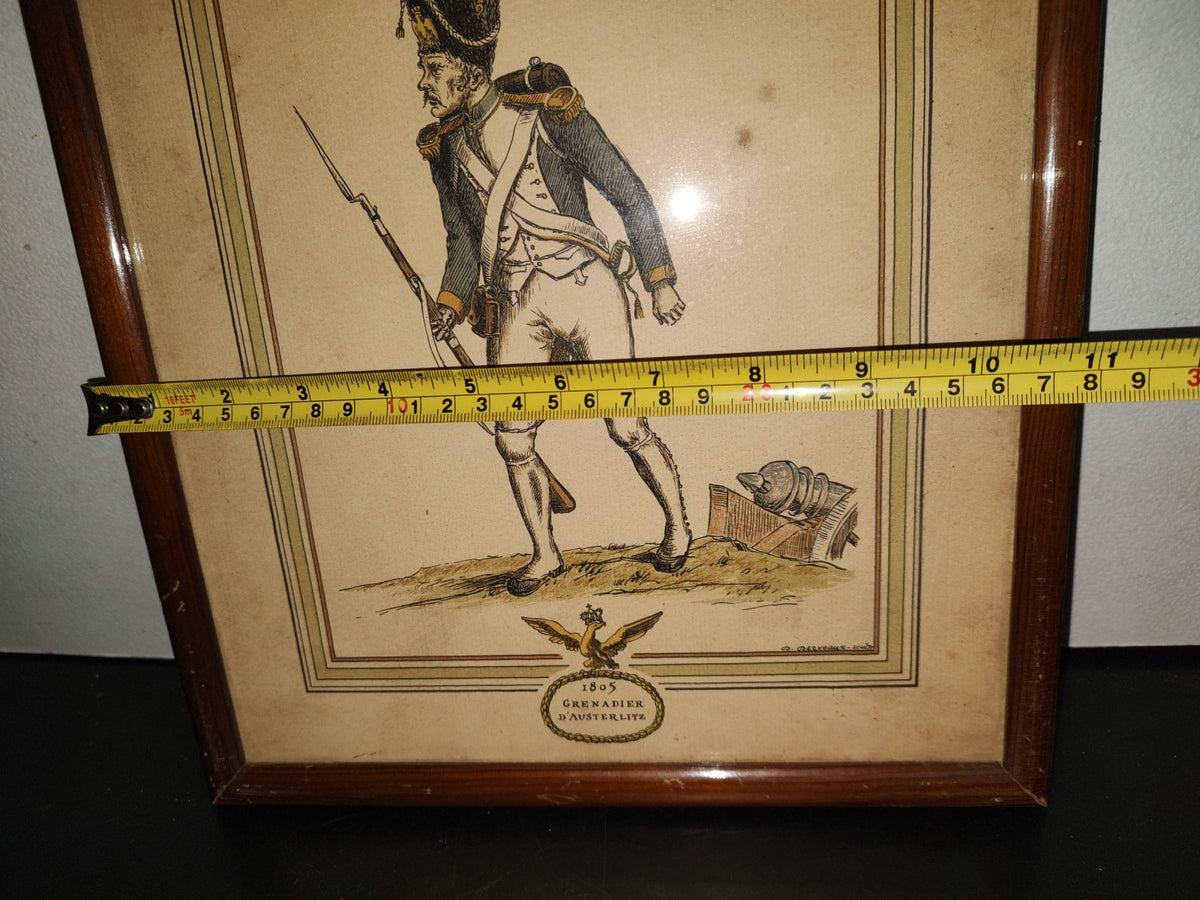 A6- Litografía Francesa Enmarcada: 1805 Grenadier D'Austerlitz - D. Derveaux Sculptor - 50'S, 70'S