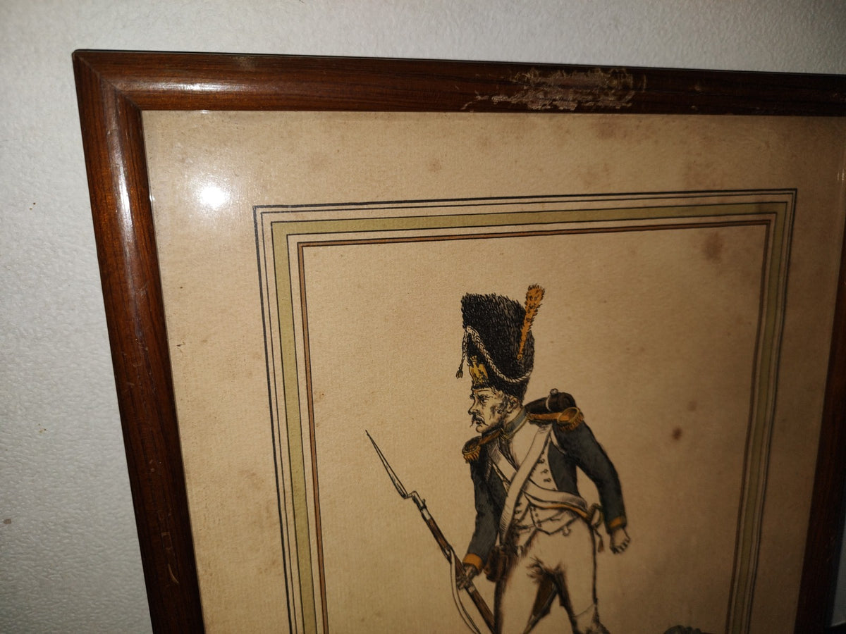 A6- Litografía Francesa Enmarcada: 1805 Grenadier D'Austerlitz - D. Derveaux Sculptor - 50'S, 70'S